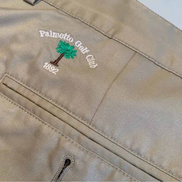 Mens adidas tan golfing shorts size 38 with custom  logo - Picture 4 of 9